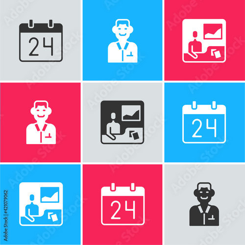 Set Calendar, Trader and Trading courses icon. Vector