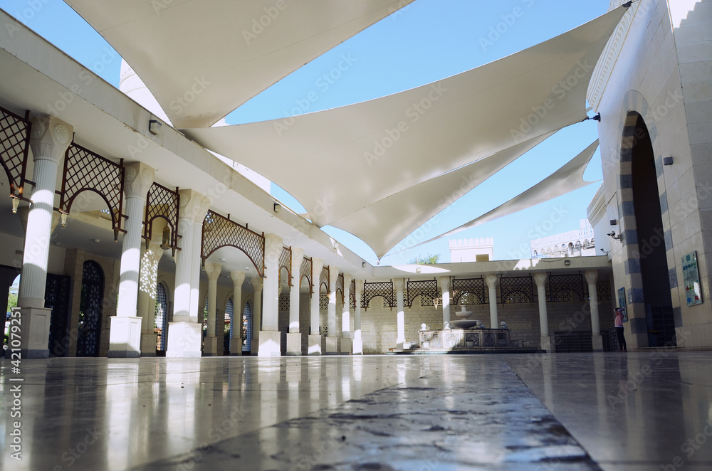 Jordan, Aqaba: The white marble interior of the local mosque
