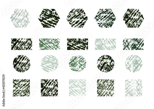 square, hexagon, round grunge pensil stamps vector design elements set
