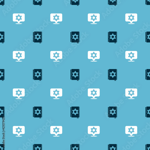 Set Jewish torah book and Star of David on seamless pattern. Vector