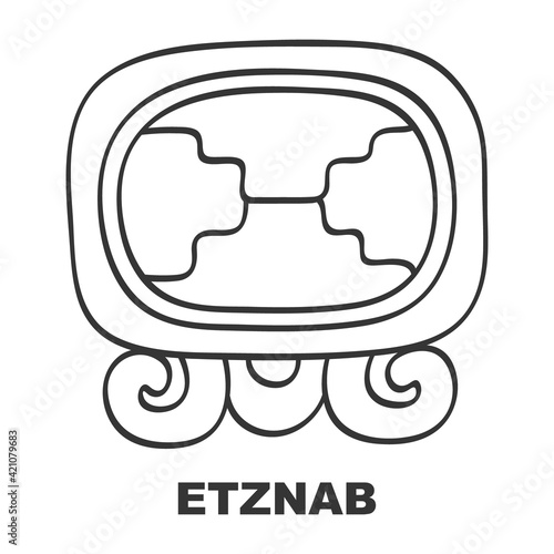 Vector icon with Glyph from Maya calendar Tzolkin. Calendar day symbol Etznab photo