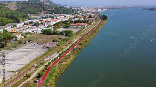 Wallpaper Mural Aerial drone view of a sports track, at a Triathlon, on the coast of Lisbon, Portugal Torontodigital.ca