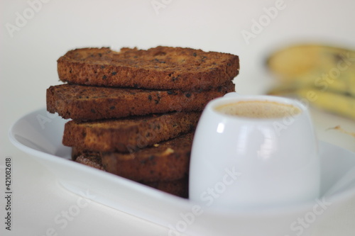 Cake toast made of whole wheat ripe plantain cake. It is also called rusk. photo