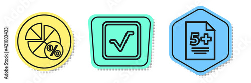 Set line Equation solution, Open book and Calculator. Colored shapes. Vector