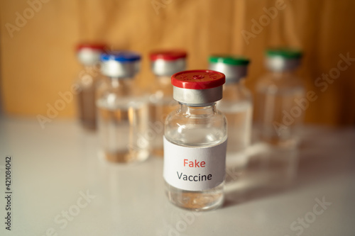 Fake vaccine in glass bottles
