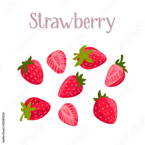 Delicious fresh strawberry, whole and sliced berries. Healthy nutrition product.