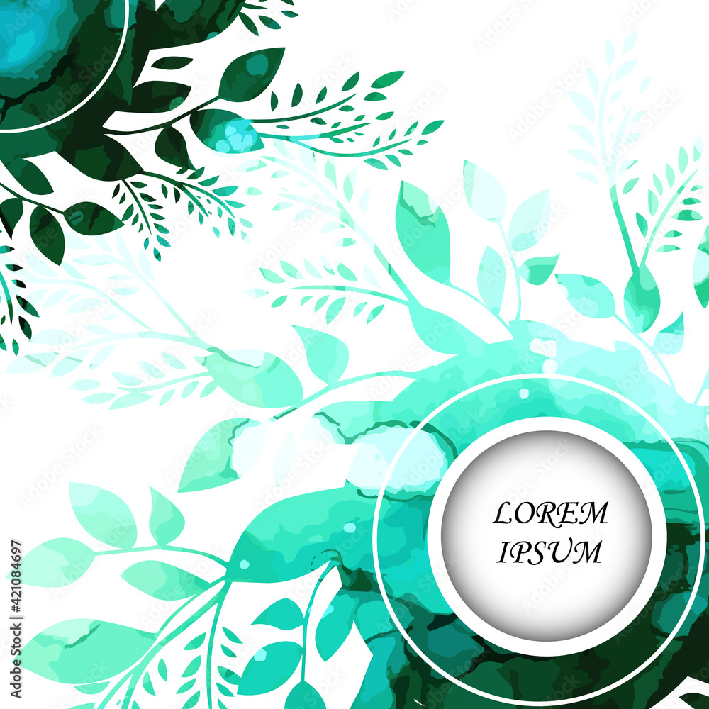 Delicate green background with flowers. Round frame with plants. Vector illustration Delicate green background with flowers. Round frame with plants. Vector illustration