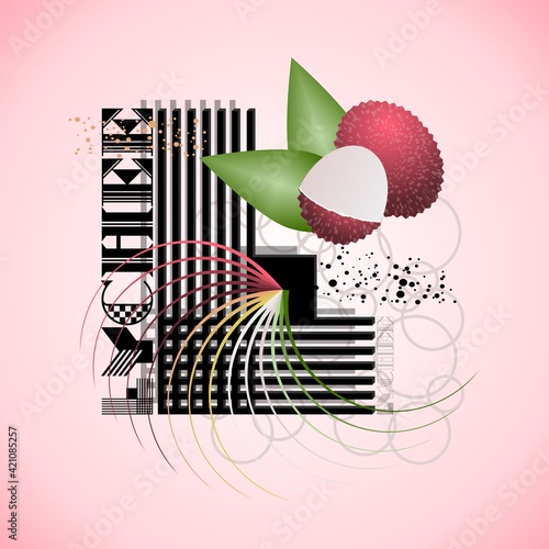 The letter L and Lychee on a bright abstract background