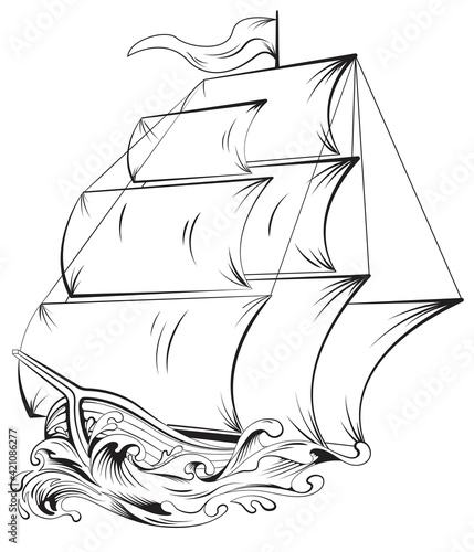 Classic pirate ship on the sea