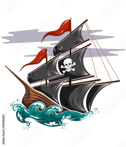 Unique colorful old pirate ship
