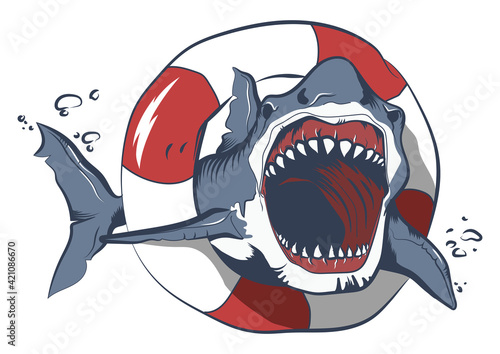 Wild shark with lifebelt colorful drawing