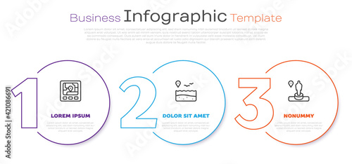 Set line Gps device with map, Location beach and and monument. Business infographic template. Vector