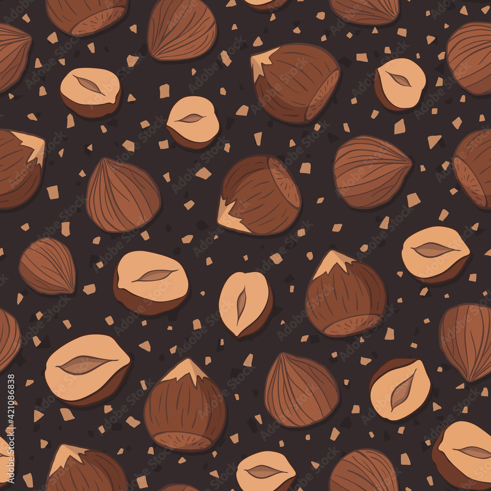 Seamless repeating pattern of hazelnuts Seamless repeating pattern of hazelnuts