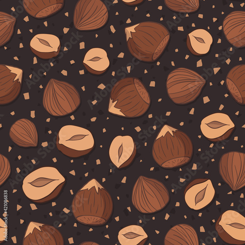 Seamless repeating pattern of hazelnuts