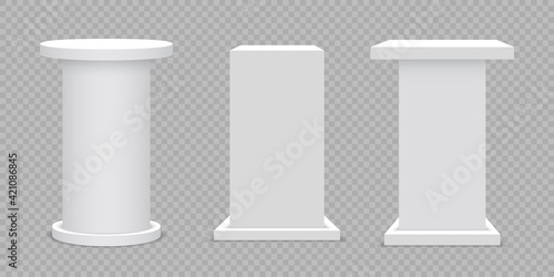 White blank pedestals on transparent background. Vector illustration.