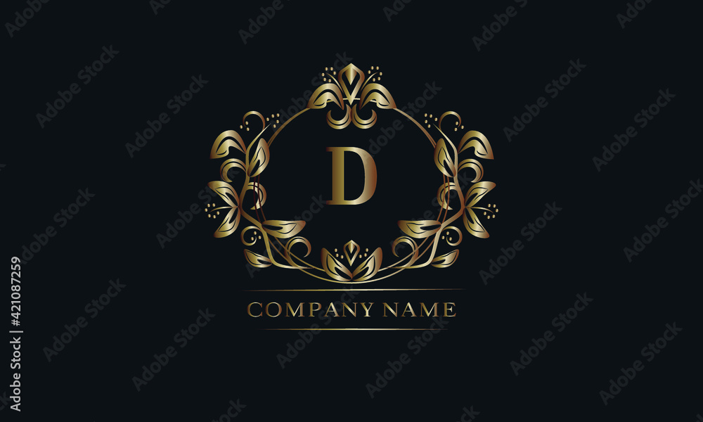 Vintage bronze logo with the letter D. Elegant monogram, business sign, identity for a hotel, restaurant, jewelry.