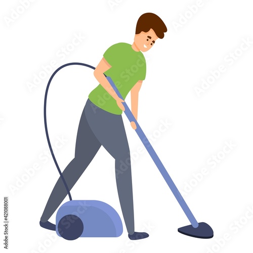 Boy use vacuum cleaner icon. Cartoon of Boy use vacuum cleaner vector icon for web design isolated on white background
