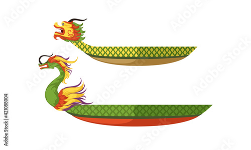 Dragon Boat as Chinese Wooden Watercraft Vector Set