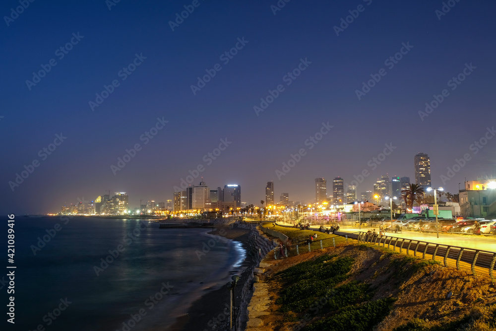 Tel Aviv Jaffa Seaside at night.