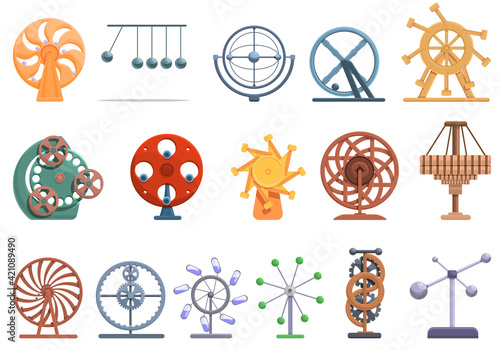 Perpetual motion icons set. Cartoon set of perpetual motion vector icons for web design