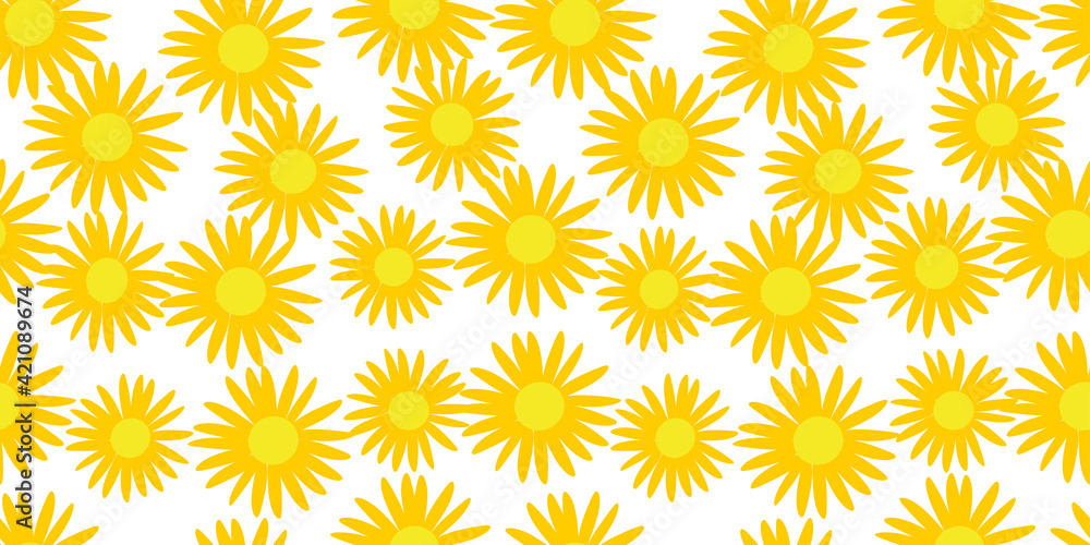 seamless background with yellow sunflowers, vector drawing, white and yellow pattern seamless background with yellow sunflowers, vector drawing, white and yellow pattern