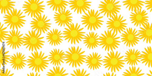 seamless background with yellow sunflowers, vector drawing, white and yellow pattern