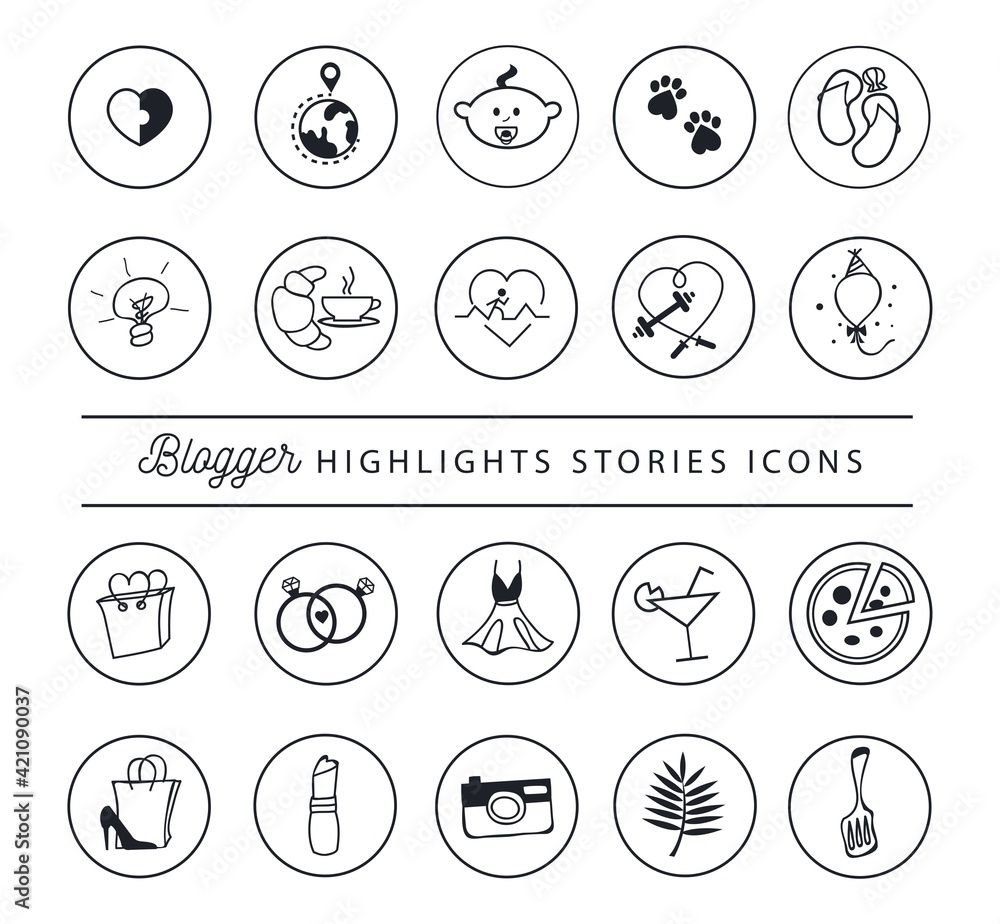 Social networks stories icons. Highlights icon set for blog, website, stickers etc. Vector illustration. Social networks stories icons. Highlights icon set for blog, website, stickers etc. Vector illustration.