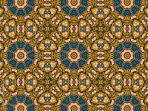 Geometric Tiles Digital Paper  Geometric Seamless Ornament Abstract Pattern Gold Yellow  Green  Black  and Blue  For print and Background.