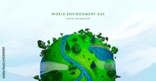 World environment day. Earth globe with splashes in watercolor style art. Concept design for banner, poster, greeting card. Vector illustration