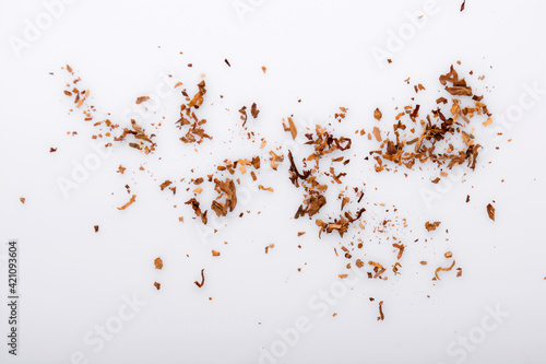 Broken cigarette on white background , World No Tobacco Day Tobacco and lung health concept .