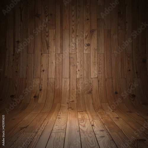 Fototapeta Naklejka Na Ścianę i Meble -  Old curved wooden background / Grungy old curved wooden interior, texture with copy space