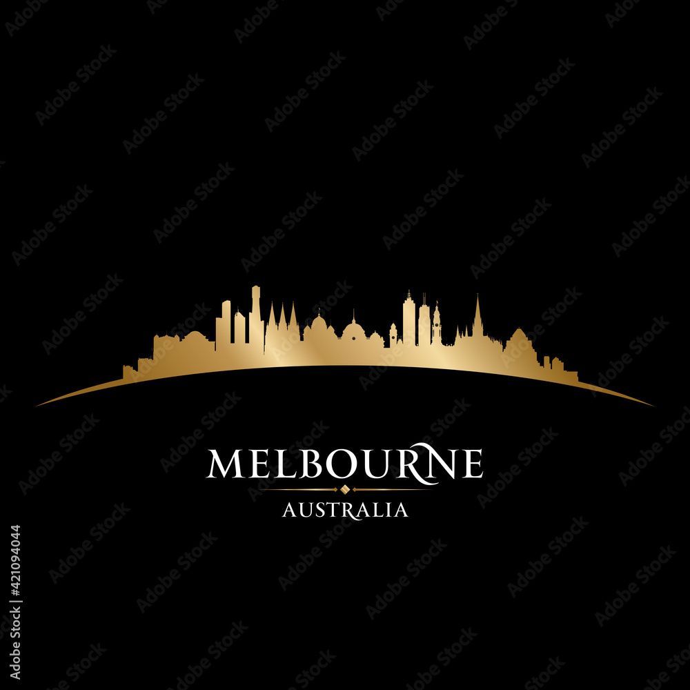 Melbourne Australia city silhouette black background