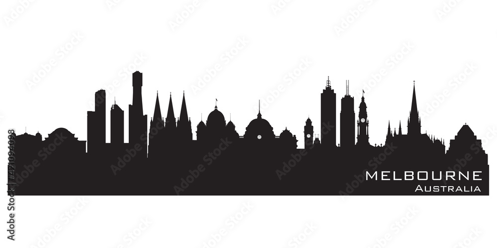 Melbourne Australia city skyline vector silhouette