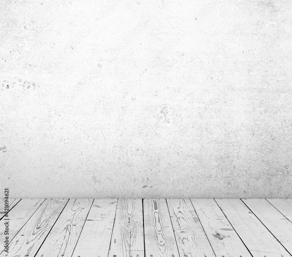 Empty Old Brick Wall Texture with wooden floor, Grungy wooden floor and old brick wall texture grunge background, Abstract Web Banner. Copy Space.