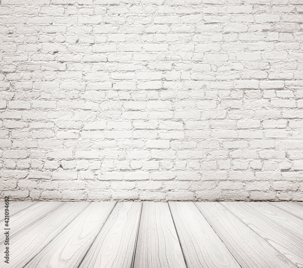 Empty Old Brick Wall Texture with wooden floor, Grungy wooden floor and old brick wall texture grunge background, Abstract Web Banner. Copy Space. Empty Old Brick Wall Texture with wooden floor, Grungy wooden floor and old brick wall texture grunge background, Abstract Web Banner. Copy Space.