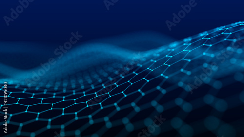 Futuristic blue hexagon background. 3D rendering. Big data visualization. 