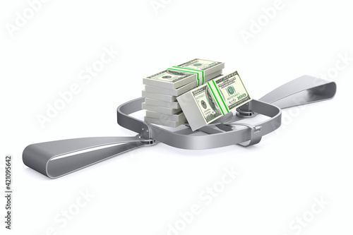 bear trap and money on whit...