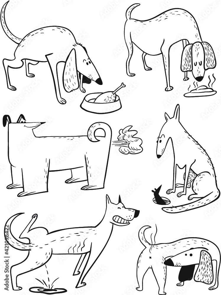 Cute doodle set with dogs. Vector illustration with pets. Black and ...