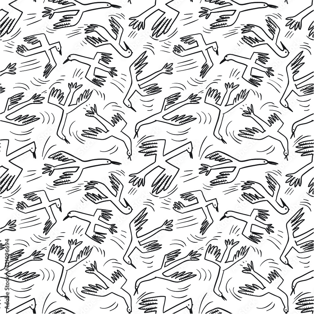 Doodle birds seamless pattern.Background with flying isolated ducks characters. Vector illustration in funny sketchy style for surface design, wrapping paper, fabric and textile Doodle birds seamless pattern.Background with flying isolated ducks characters. Vector illustration in funny sketchy style for surface design, wrapping paper, fabric and textile
