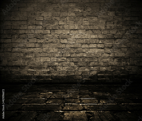 Empty Old Brick Wall Texture. Painted Distressed Wall Surface. Grungy Wide Brick wall. old wall texture grunge background, Abstract Web Banner. Copy Space.