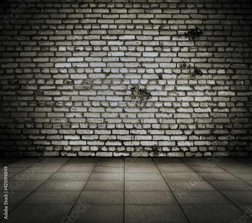 Empty Old Brick Wall Texture. Painted Distressed Wall Surface. Grungy Wide Brick wall. old wall texture grunge background, Abstract Web Banner. Copy Space. © Mahi