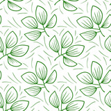 Abstract leaves summer seamless pattern.  Background with branch of leaves in line art doodle style. Design element for wallpapers, textile, fabric, surfaces