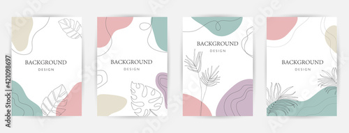 Modern abstract background. Social media stories and post creative Vector set. cover, invitation, banner, placard, brochure, poster, card, flyer and other. Tropical leaves warm color of the earth tone