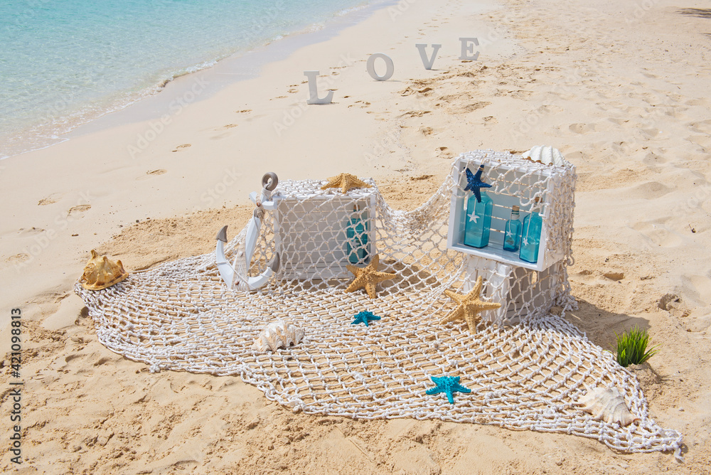 Romantic decorations on a tropical beach paradise