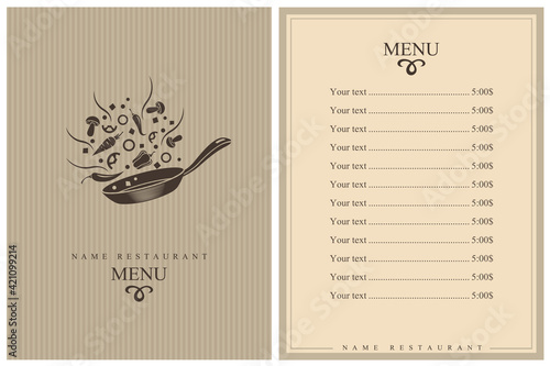 restaurant menu design with cooking process of vegetables on pan