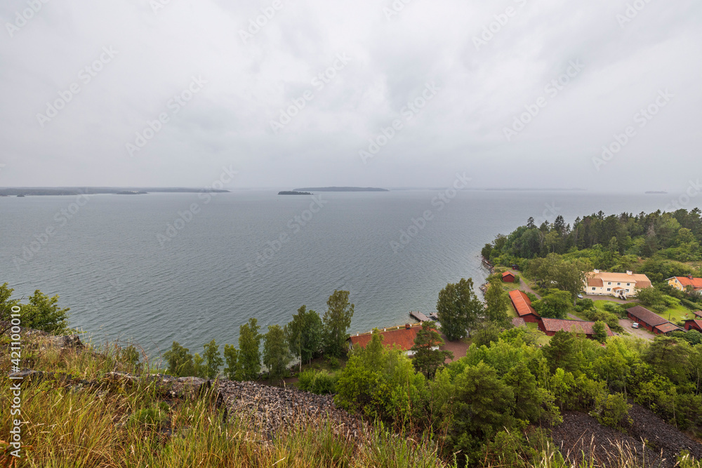 A wonderful view from mountains to nature with a view of Baltic sea. Sweden.