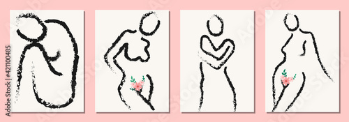 Set of hand drawn elements of women menstruation period theme, feminine hygiene products as pads, menstrual cups, etc.