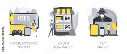 Second hand trade abstract concept vector illustrations.