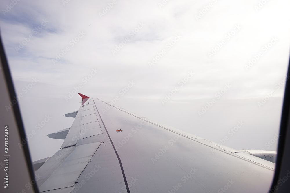 Airplane wing. View from plane window Airplane wing. View from plane window