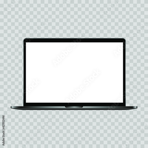 Laptop with blank screen, isolated on transparent background. Vector illustration.